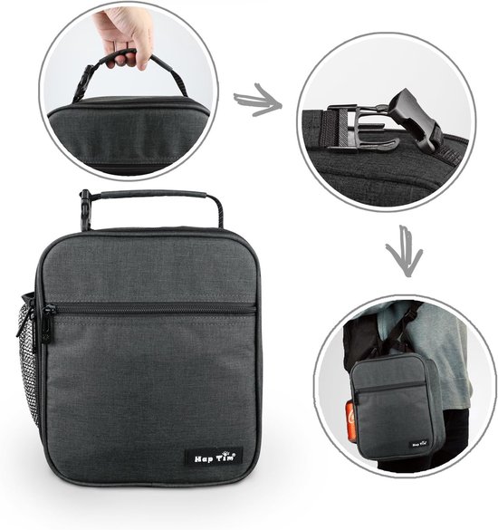 Hap Tim Geïsoleerde Lunchtas Voor Volwassenen En Kinderen, 6,5 Liter Coole Jongens Lunchbox Tas Voor Mannen Vrouwen, Stoere En Ruime Koeltas Bento Lunchboxen voor volwassenen En jongens (Donkergrijs) van Hap Tim — afbeelding 4