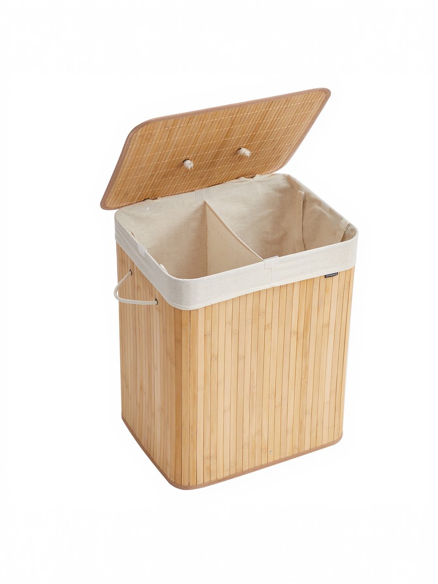 Naturel bamboe SONGMICS wasmand met open deksel en een binnenzak met twee vakken
