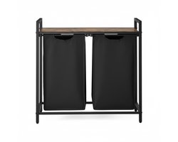 VASAGLE - Wasmand met 2 Compartimenten - 2 Uitneembare Tassen - Metalen Frame - Met Plank