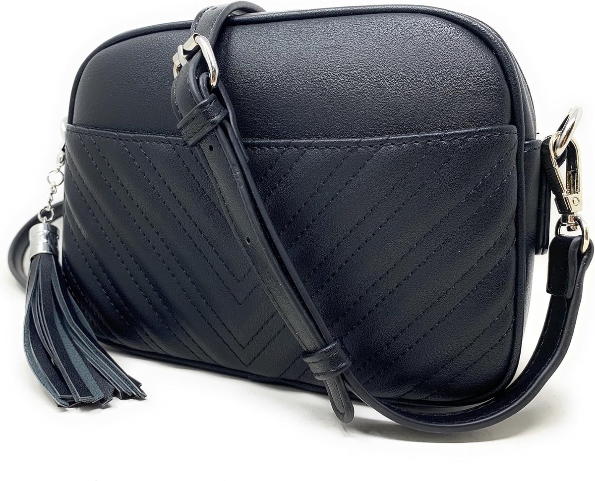 Trendy Gewatteerde Crossbody Tas voor Dames - Zwart-Zilver