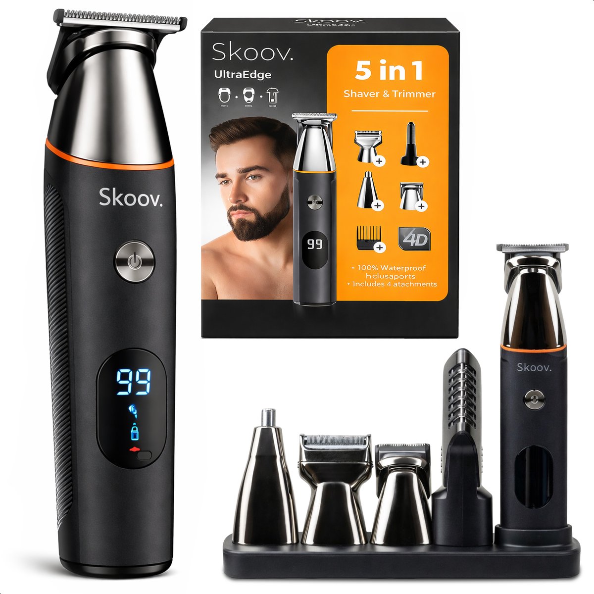 Bol.com UltraEdge Trimmer voor mannen - 5 in 1 Lichaam & Baard - Incl. hulpstukken - Bodygroomer - Scheer apparaat - Voor lichaa... aanbieding