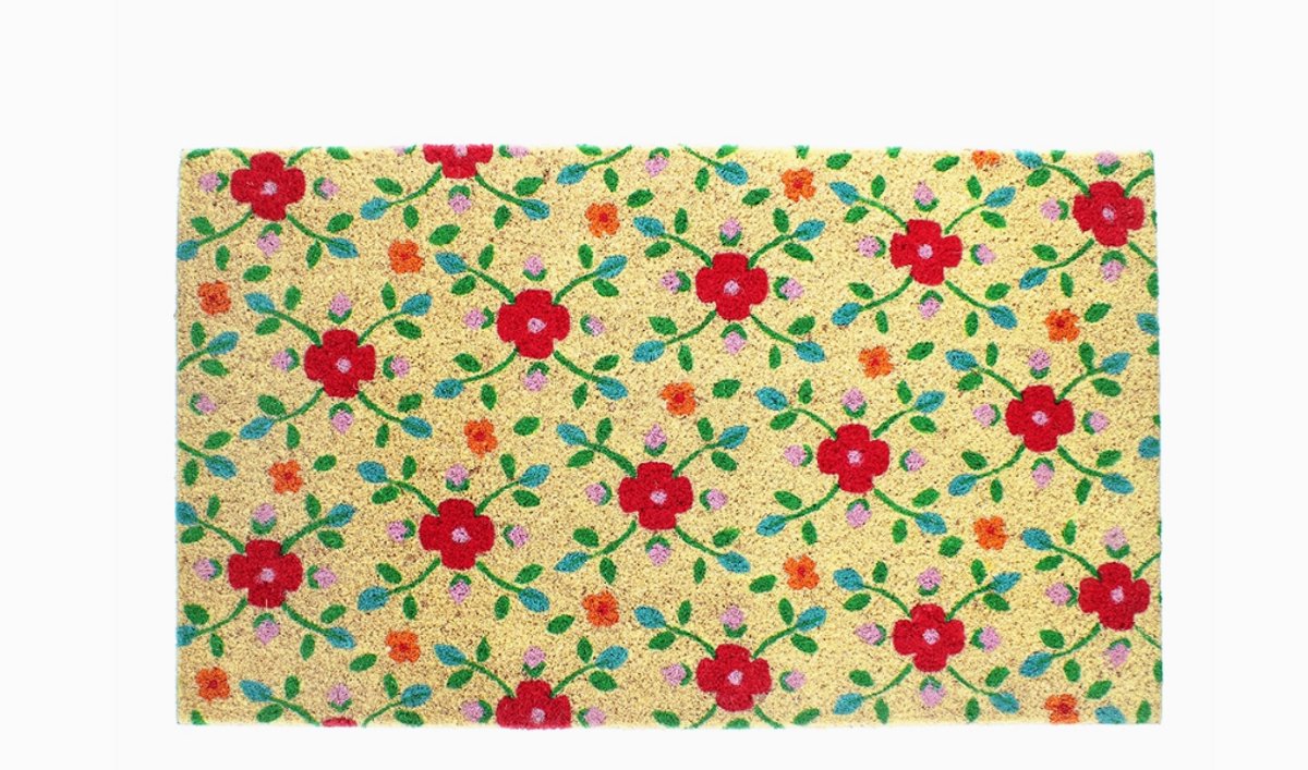 kleurrijke kokos deurmat met bloemenpatroon | De Woonbiotoop