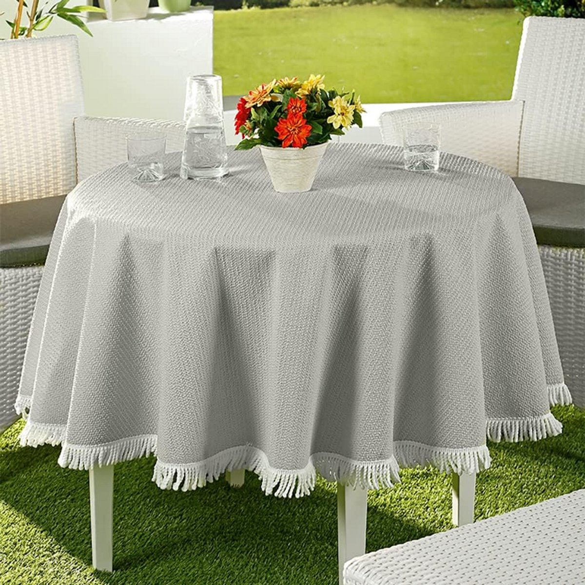 Tuintafelkleed voor buiten en binnen - Antislip, Afwasbaar, 160 cm Rond, Zilvergrijs