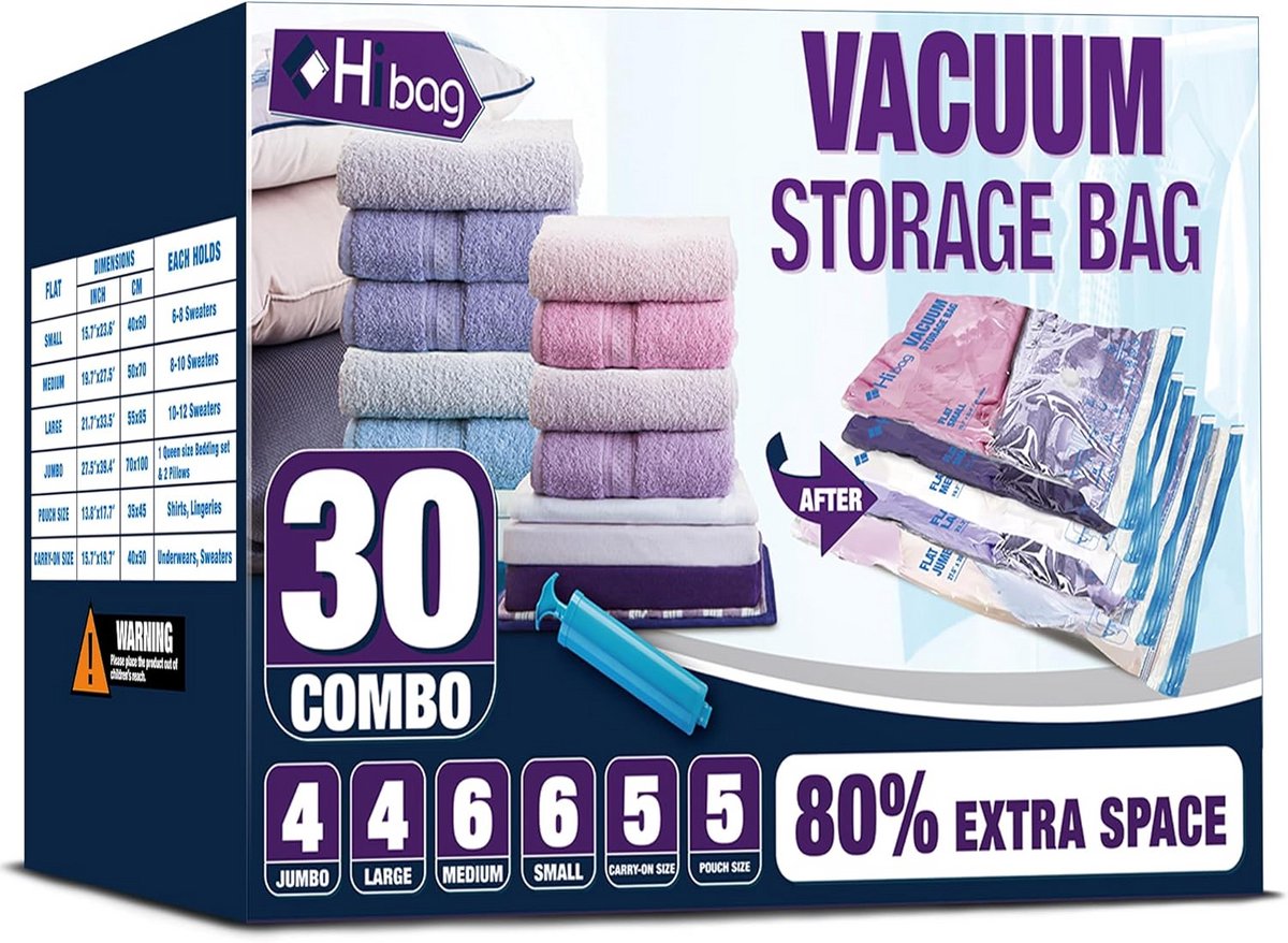 Vacuüm Opbergzakken - 30-pack Ruimtebesparende Zak voor Kleding en Beddengoed