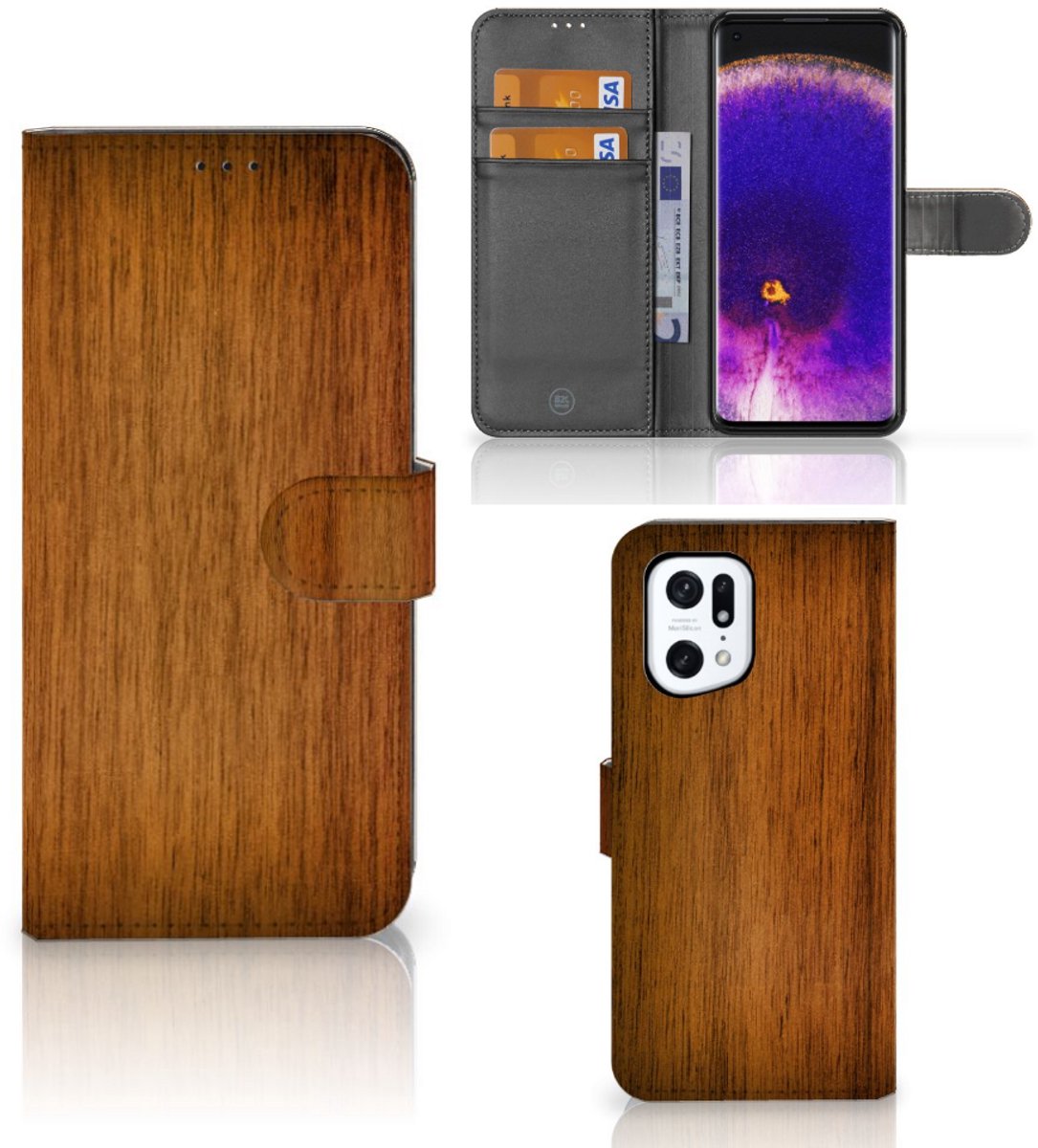 OPPO Find X5 Pro Book Style Case Donker Hout