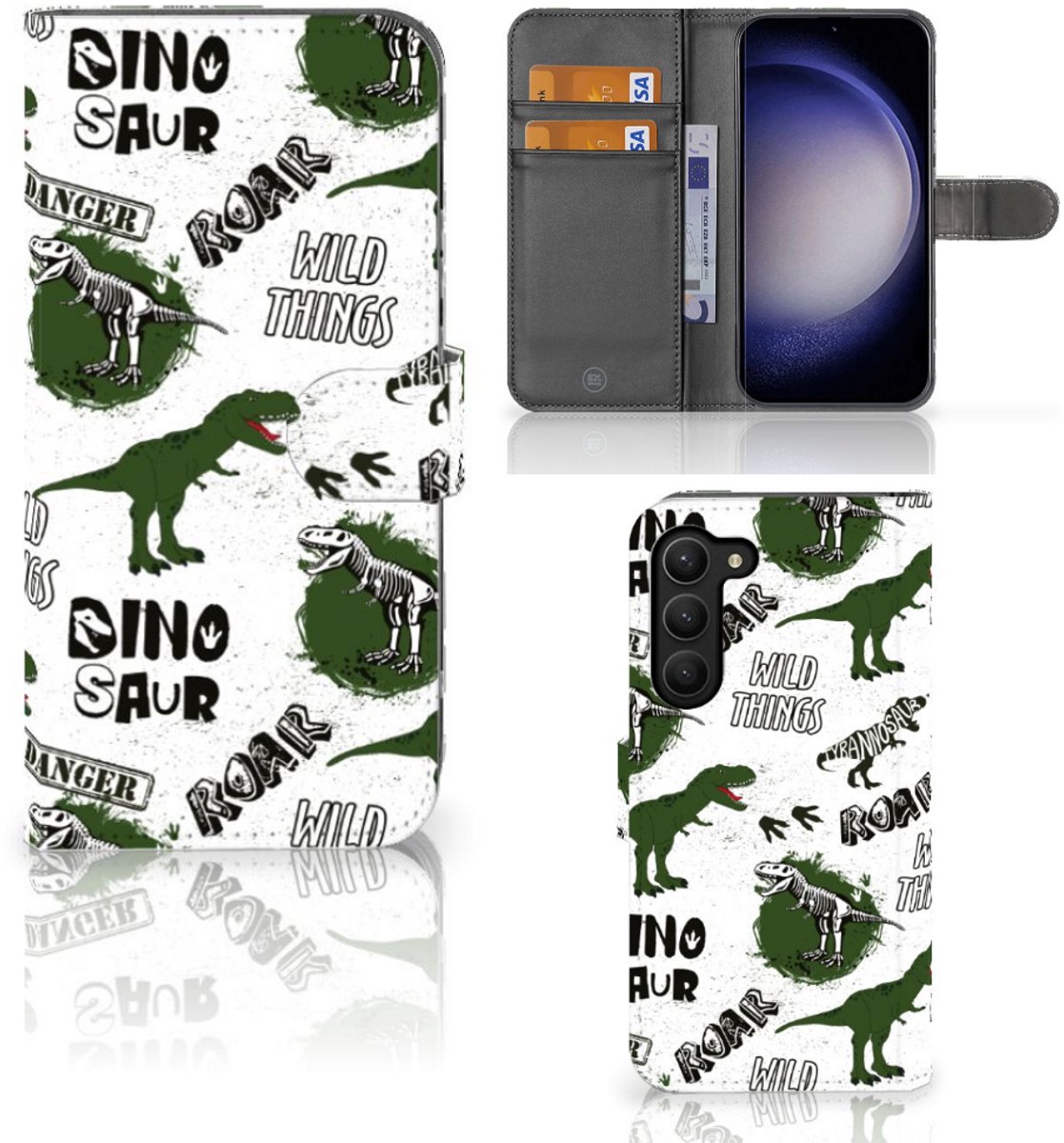 Telefoonhoesje met Pasjes voor Samsung Galaxy S23 Plus Dinosaurus
