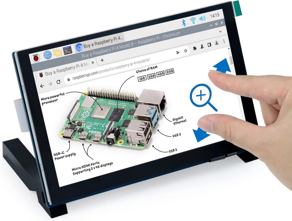5 Inch Touchscreen Monitor voor Raspberry Pi - 800x480 Pixel IPS Display met Capacitive Touch