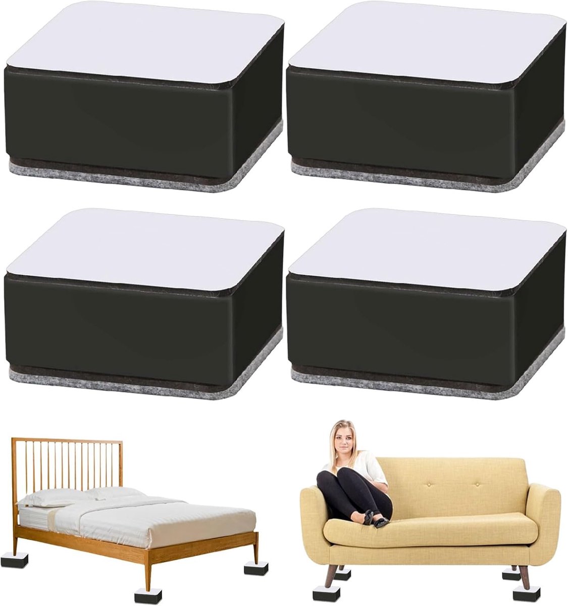 Bankverhoger 3 cm - Set van 4 Zelfklevende Meubelverhogingen van Koolstofstaal voor Banken, Bedden en Stoelen