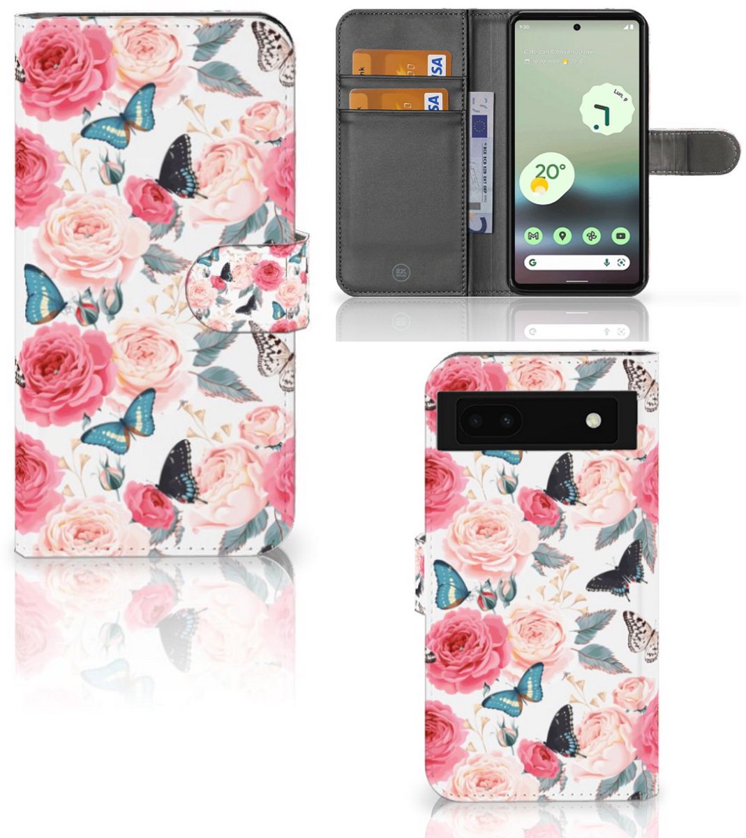 Book Case voor Google Pixel 6A Hoesje Butterfly Roses