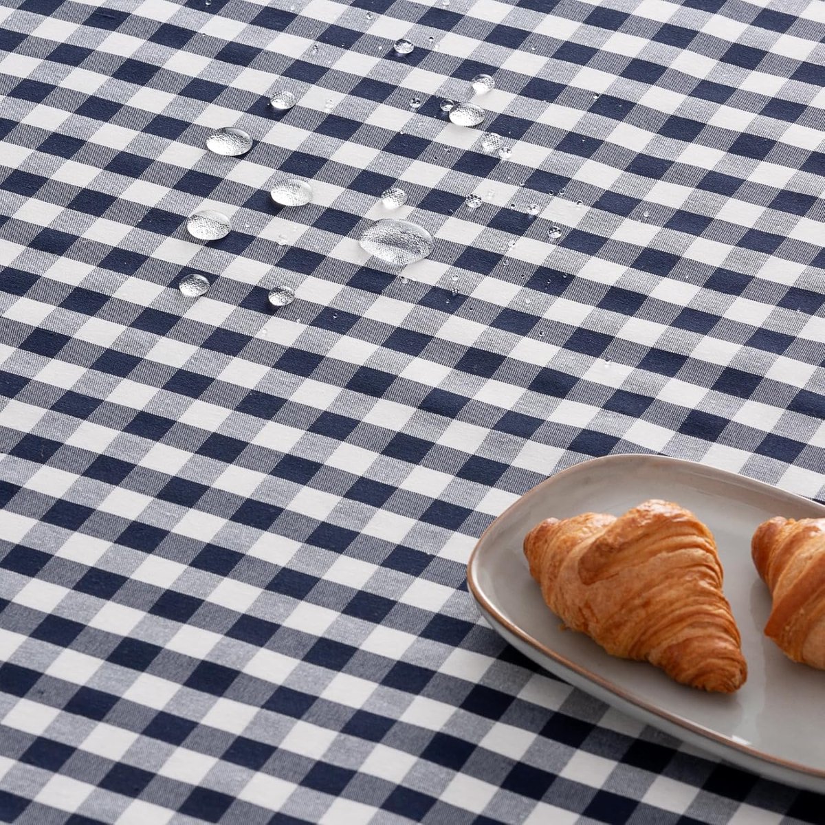 Rond Vichy geruit tafelkleed 160 x 160 cm, vuilafstotend, marineblauw