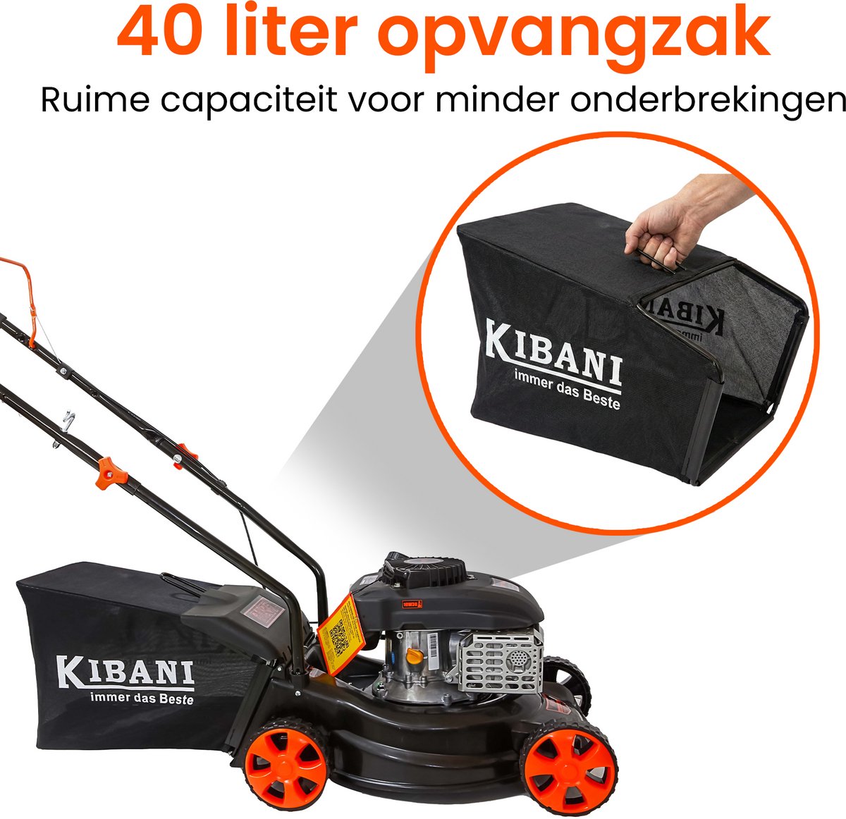 Kibani Benzine Grasmaaier 141cc – 2.2 kW / 3.0 PK – 41 cm Maaibreedte – 40L Opvangzak – 3 Maaihoogtes – Handgeduwd Grasmaaier – foto 6