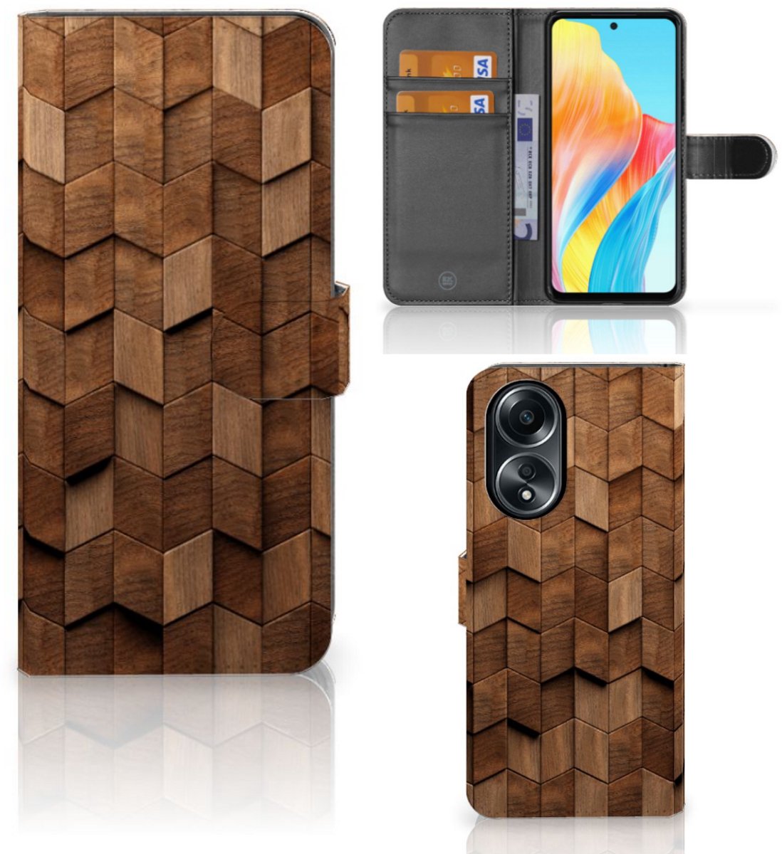 Book Style Case voor OPPO A58 4G Wooden Cubes