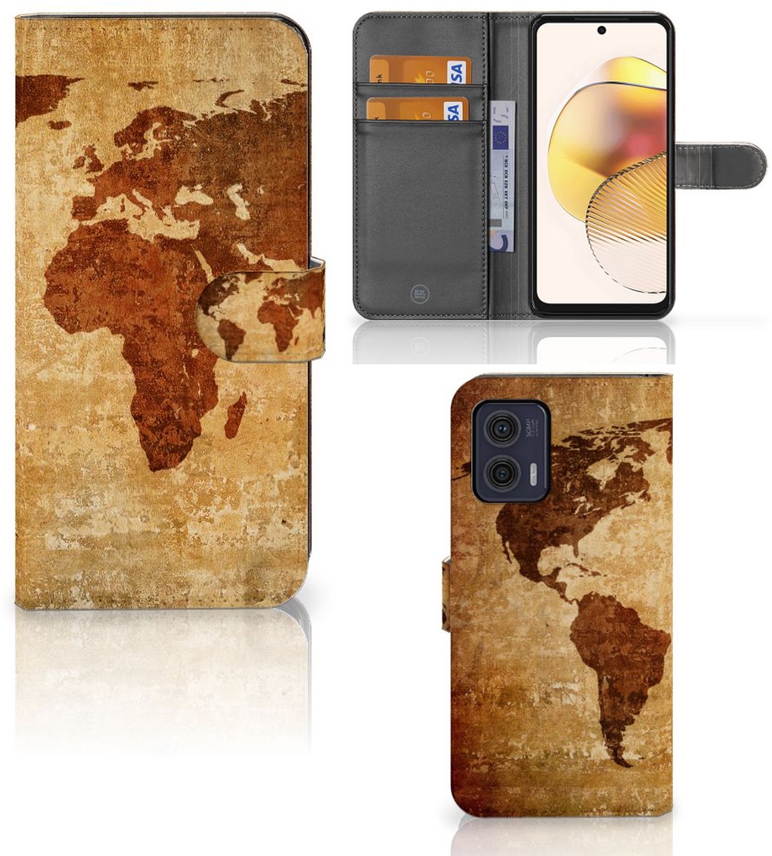 Motorola Moto G73 Flip Cover Wereldkaart