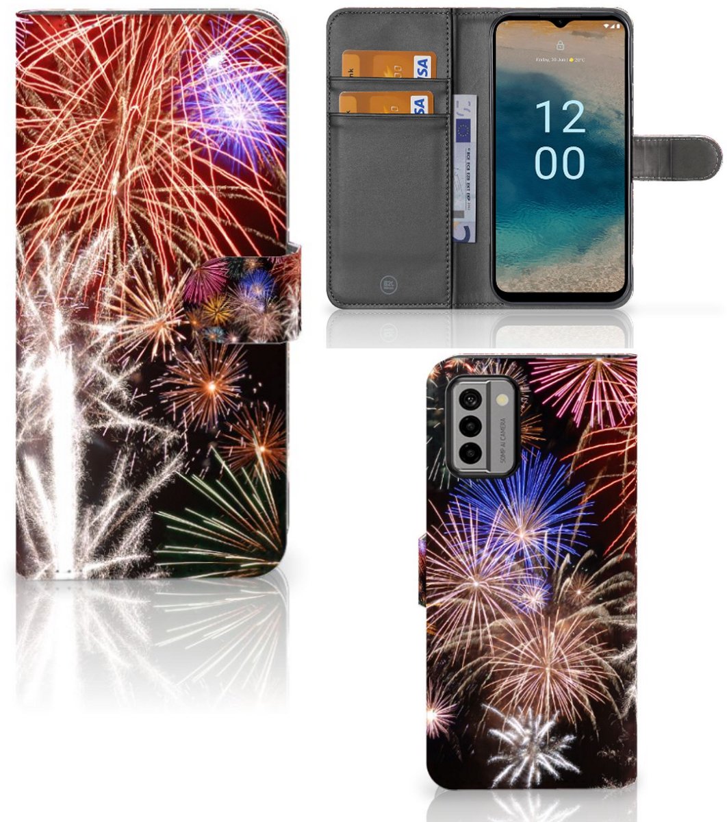 Nokia G22 Wallet Case met Pasjes Vuurwerk