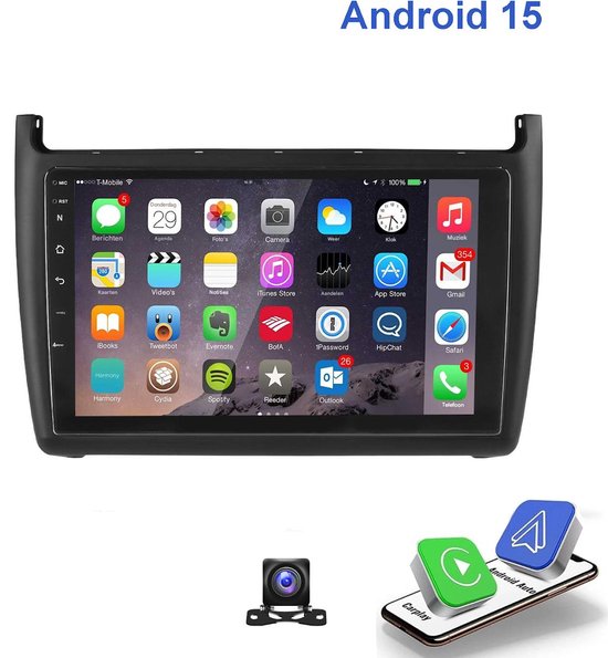 9-inch Android 15 autoradio VW Polo 6R 6C 2009-2017 met GPS, Bluetooth, WiFi, CarPlay, Android Auto, 2+32GB