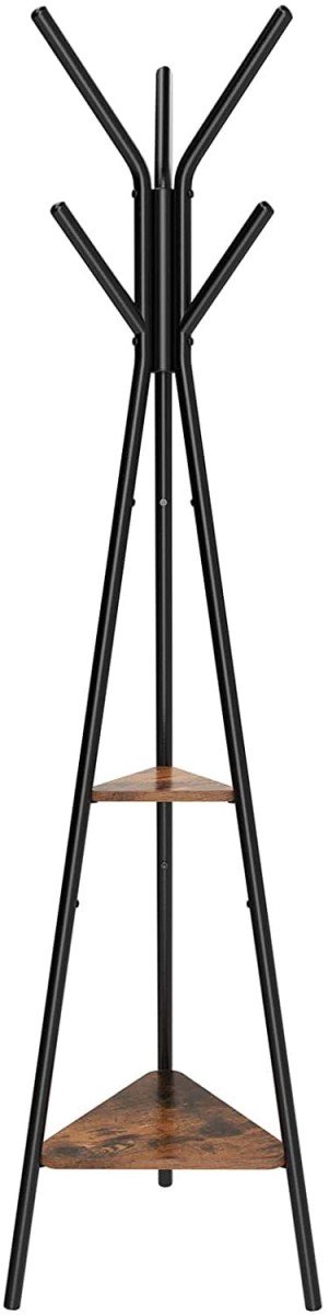 Staande Kapstok met Planken – Zwart/Rustiek Bruin – 6 Haken – Vloerkapstok