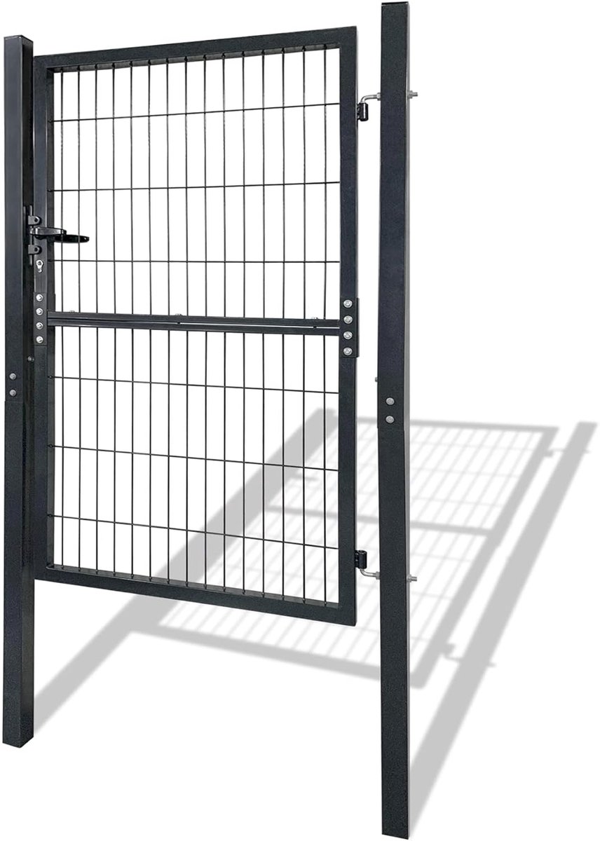 150x100cm Tuinpoort van Verzinkt Staal, Tuinvleugeldeuren met Enkel Golfrooster, Hoogwaardig Slot, Deurklink en Sleutels, Tuinhek voor Opritdeur en Magazijnen/Bouwplaatsen, NAIZY