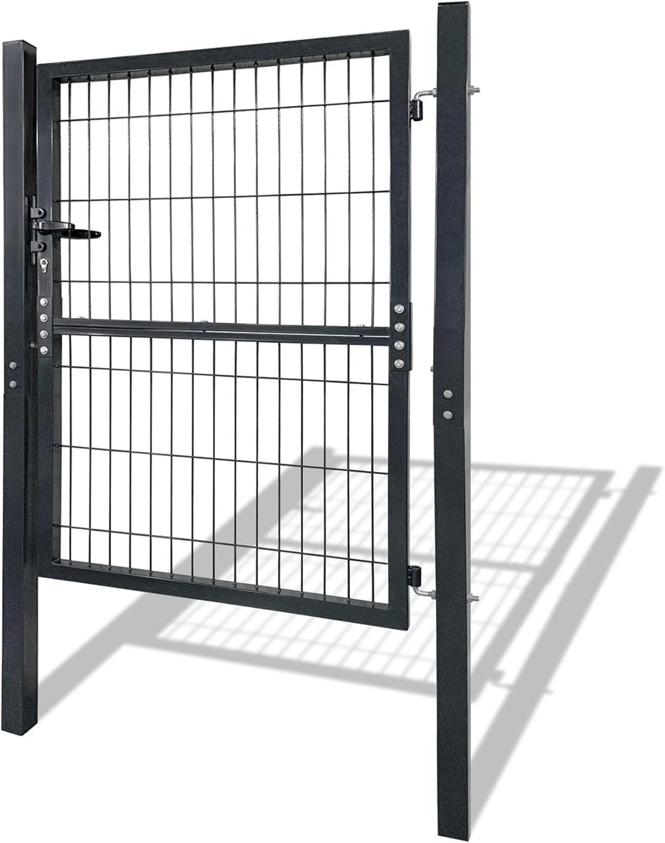 125x100cm Tuinpoort van Verzinkt Staal, Tuinvleugeldeuren met Enkel Golfrooster, Hoogwaardig Slot, Deurklink en Sleutels, Tuinhek voor Opritdeur en Magazijnen/Bouwplaatsen, NAIZY
