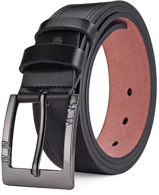 Leren heren riem - broeksriem voor mannen - koeienlederen broekriem zwart - 120 cm broeksriem van leer - koe leer - riem met gaatjes