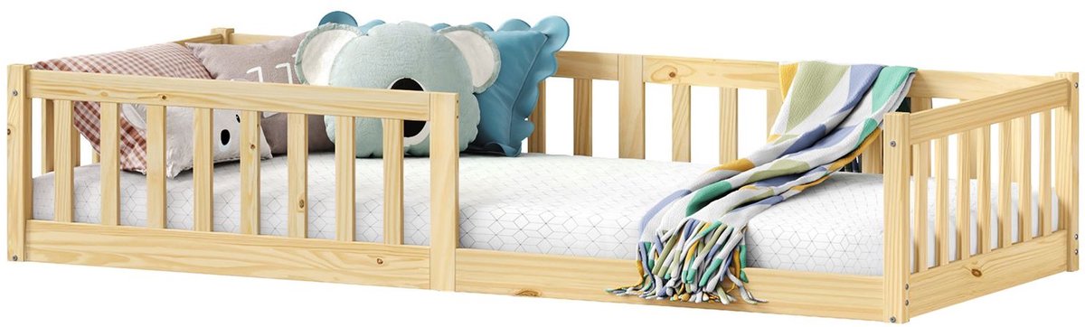 IDIMEX Vloerbed GUSTAVO 90 x 190 cm met lattenbodem en valbeveiliging – naturel natuur