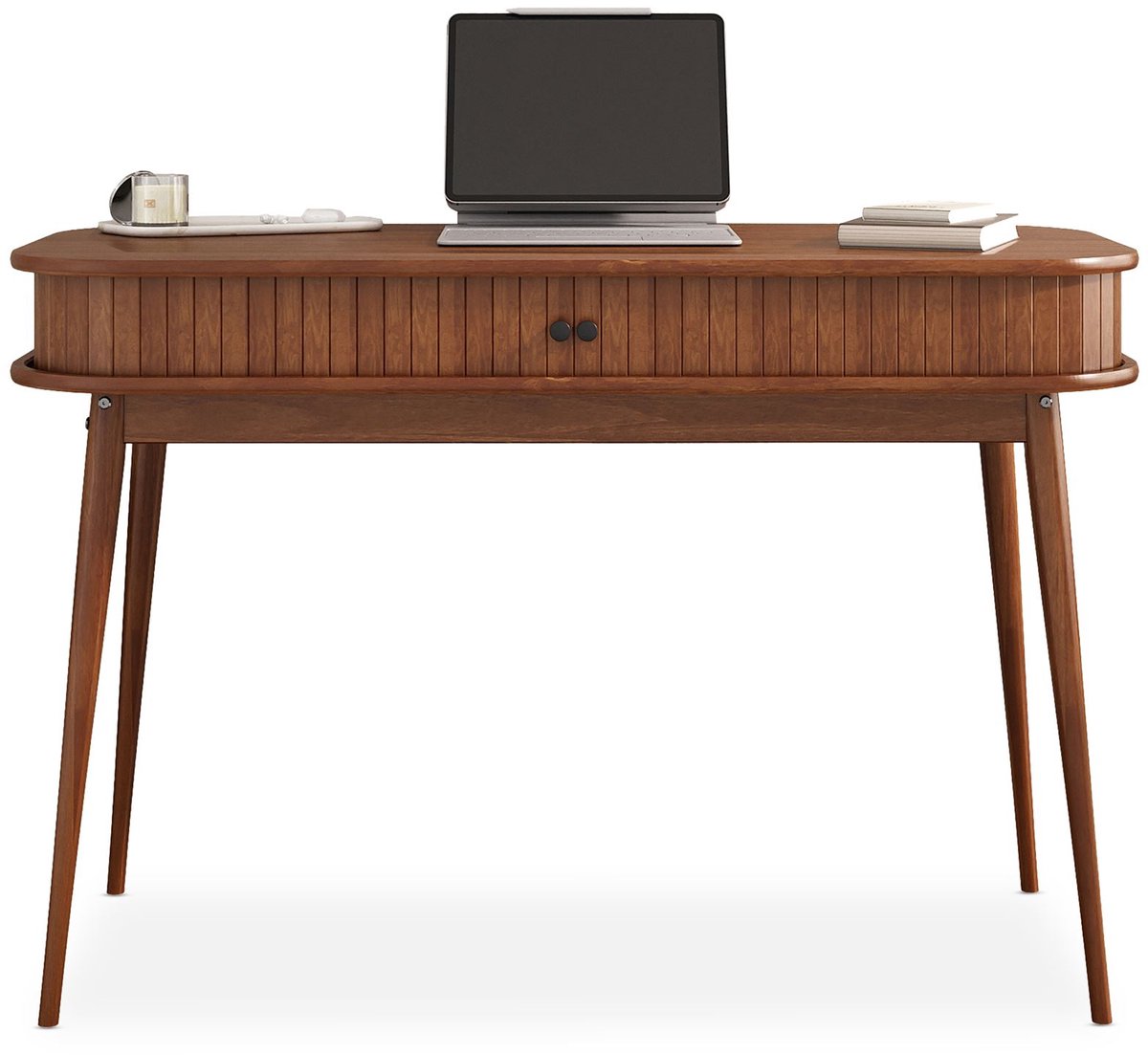 IDIMEX JARI-bureau met lamellenlook van massief hout – kastanjebruin