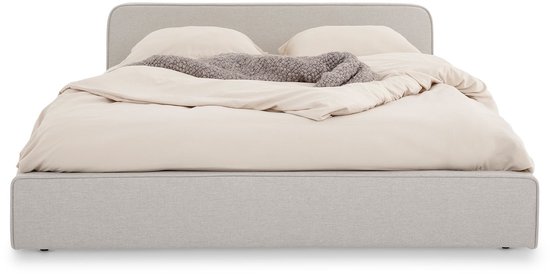 Lit deux places MARINI 120x200 cm en gris clair - lit rembourré avec sommier à lattes, design moderne & cadre en bois robuste avec pieds en plastique