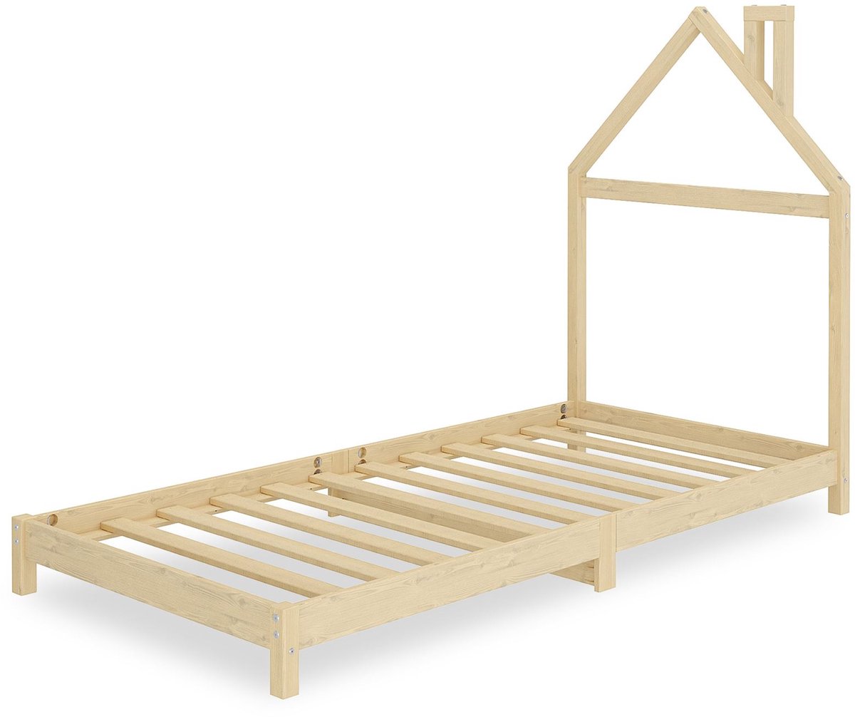 IDIMEX Kinderbed LIZ 90 x 190 cm met hoofdeinde in de vorm van een huisje – naturel natuur