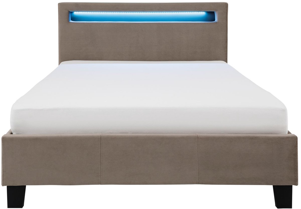 IDIMEX Gestoffeerd bed LASHIO 120x200 cm met led-verlichting – greige bruin