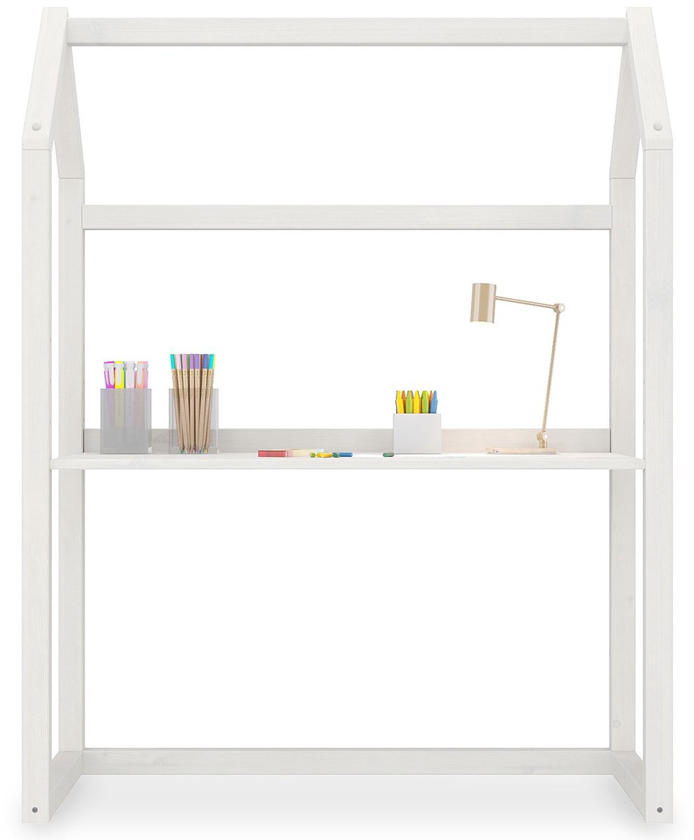 Kinderbureau TINA in huisvorm, wit - in hoogte verstelbaar bureau voor de kinderkamer, groeit mee met het kind en kan worden aangepast, gemaakt van massief dennenhout - hoofdafbeelding