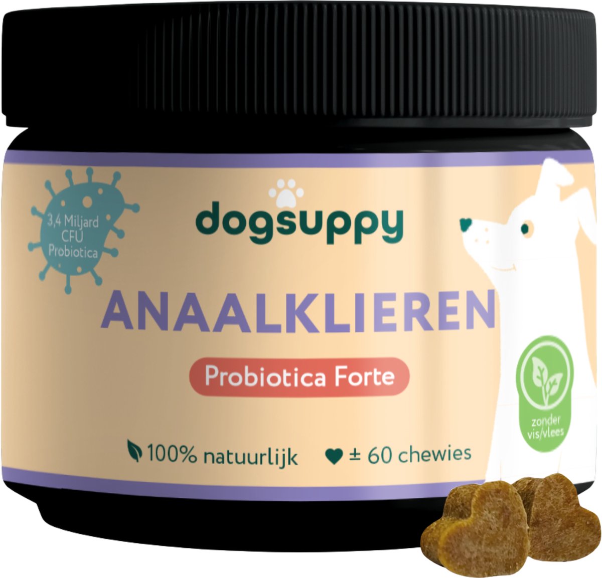Bol.com Anaalklieren Probiotica - Bij Verstopte Anaalklieren, "Sleetje rijden" en Gevoelige anus - 100% Natuurlijk - 60 snoepjes... aanbieding