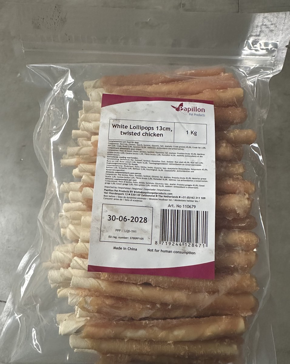 Papillon White Lollipops Kip – 13 cm – 1 kg – Hondensnack