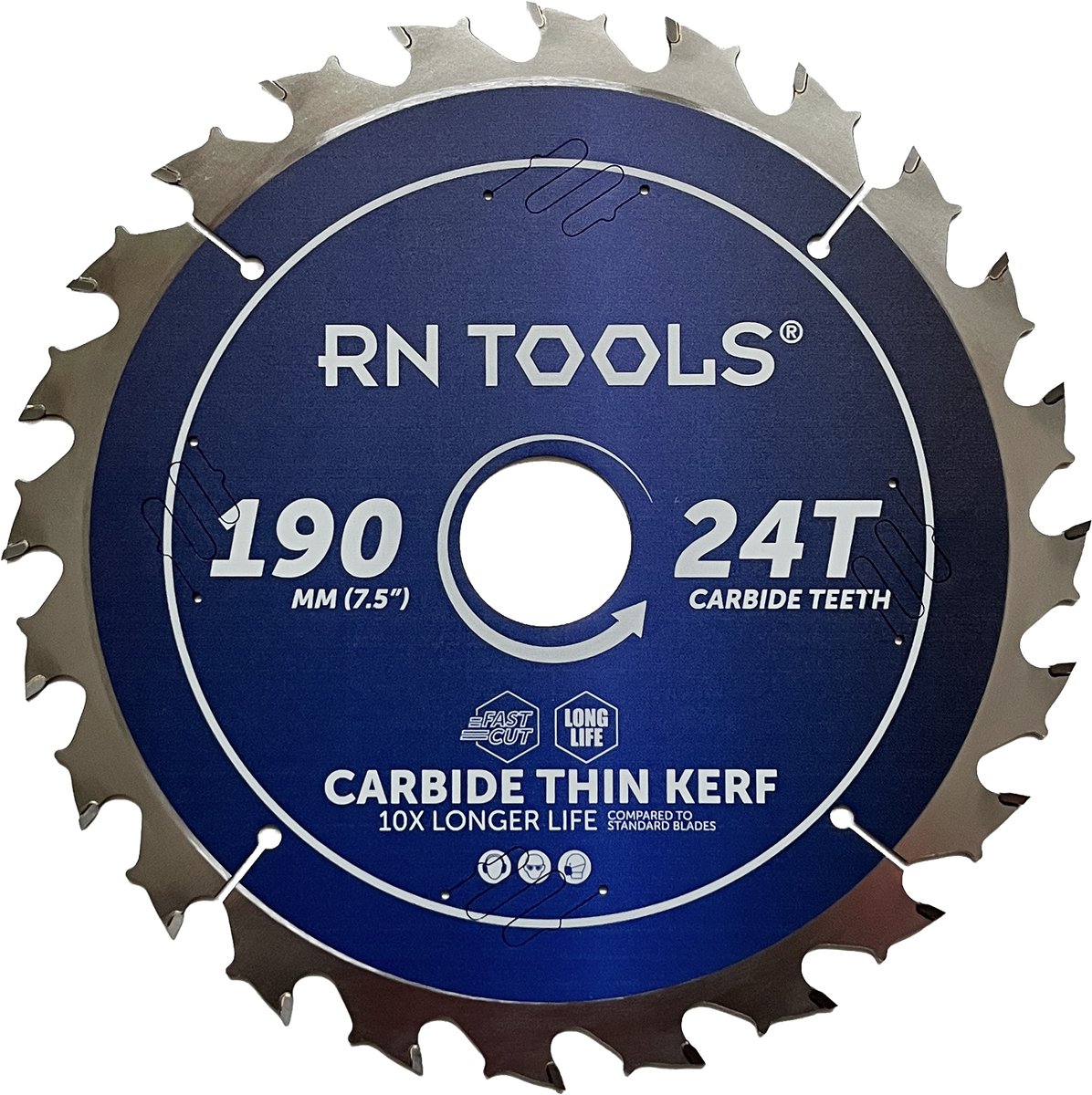 RNtools Cirkelzaagblad Carbide Thin Kerf - 190 x 30 mm - 24 tanden - Anti-kickback - voor zacht hout, hard hout en plaatmateriaal