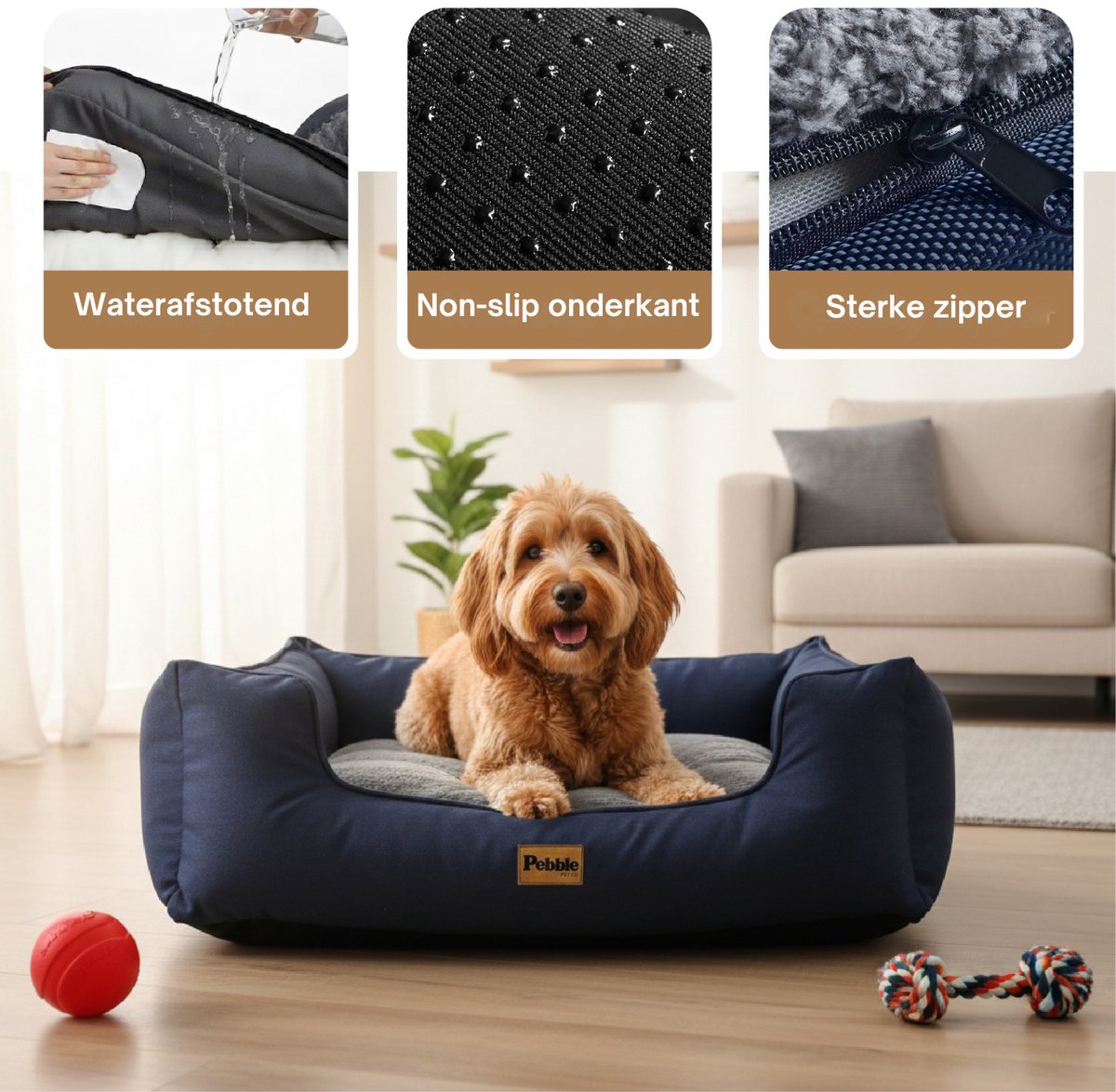 Pebble Hondenmand 65 x 56 cm Blauw - Orthopedische Hondenbed - Kattenmand - Hondenkussen - Dierenkussen - Voor kleine tot middelgrote honden – foto 8