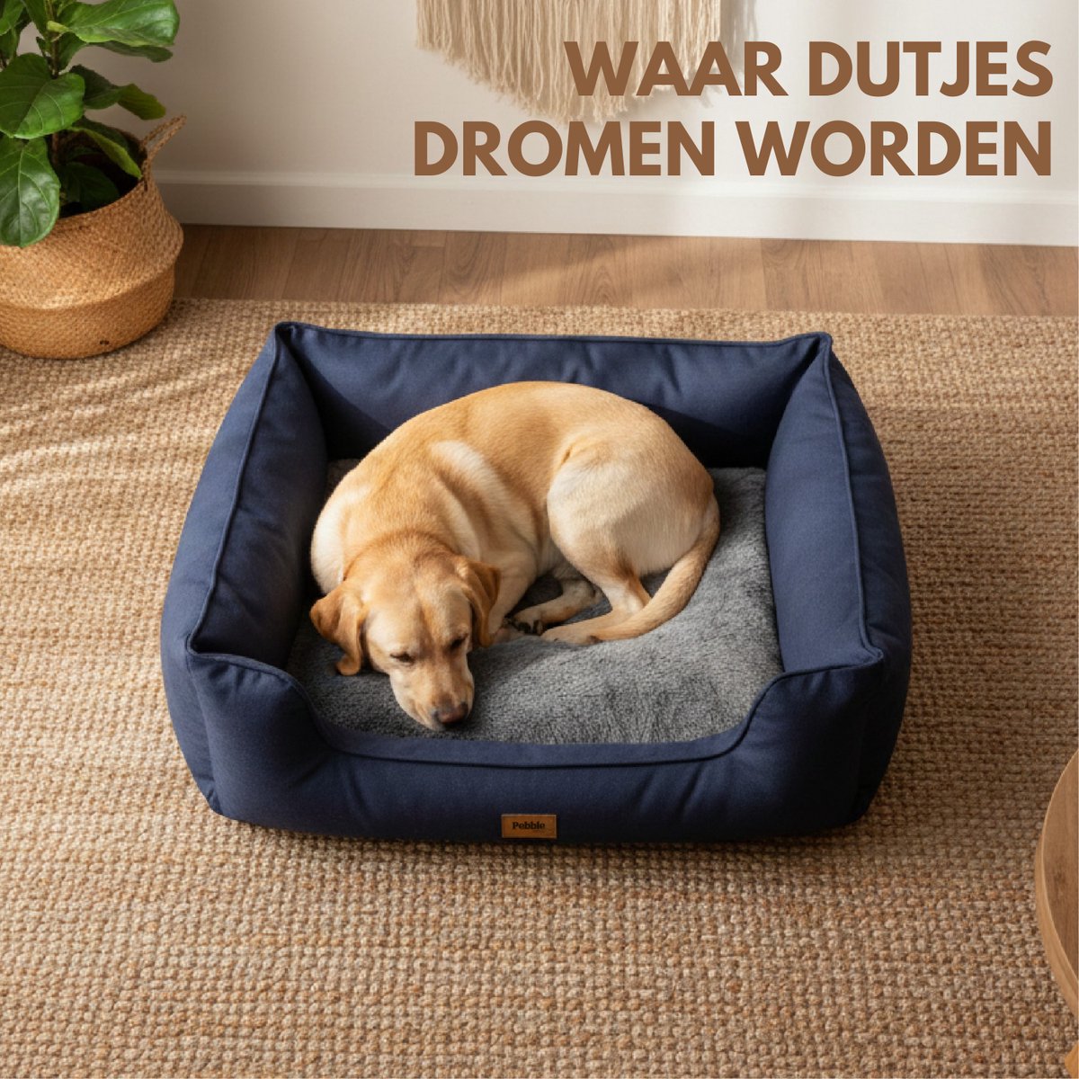 Pebble Hondenmand 65x56 cm Blauw – Wasbare hoes & antislip thumbnail 2