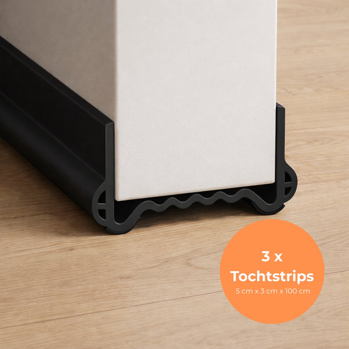 Teedz 3x Tochtstrip voor Deuren 100 cm – 5×3 cm – Houdt Warmte Binnen & Kou Buiten – Geluids- en Tochtwerend – Zwart