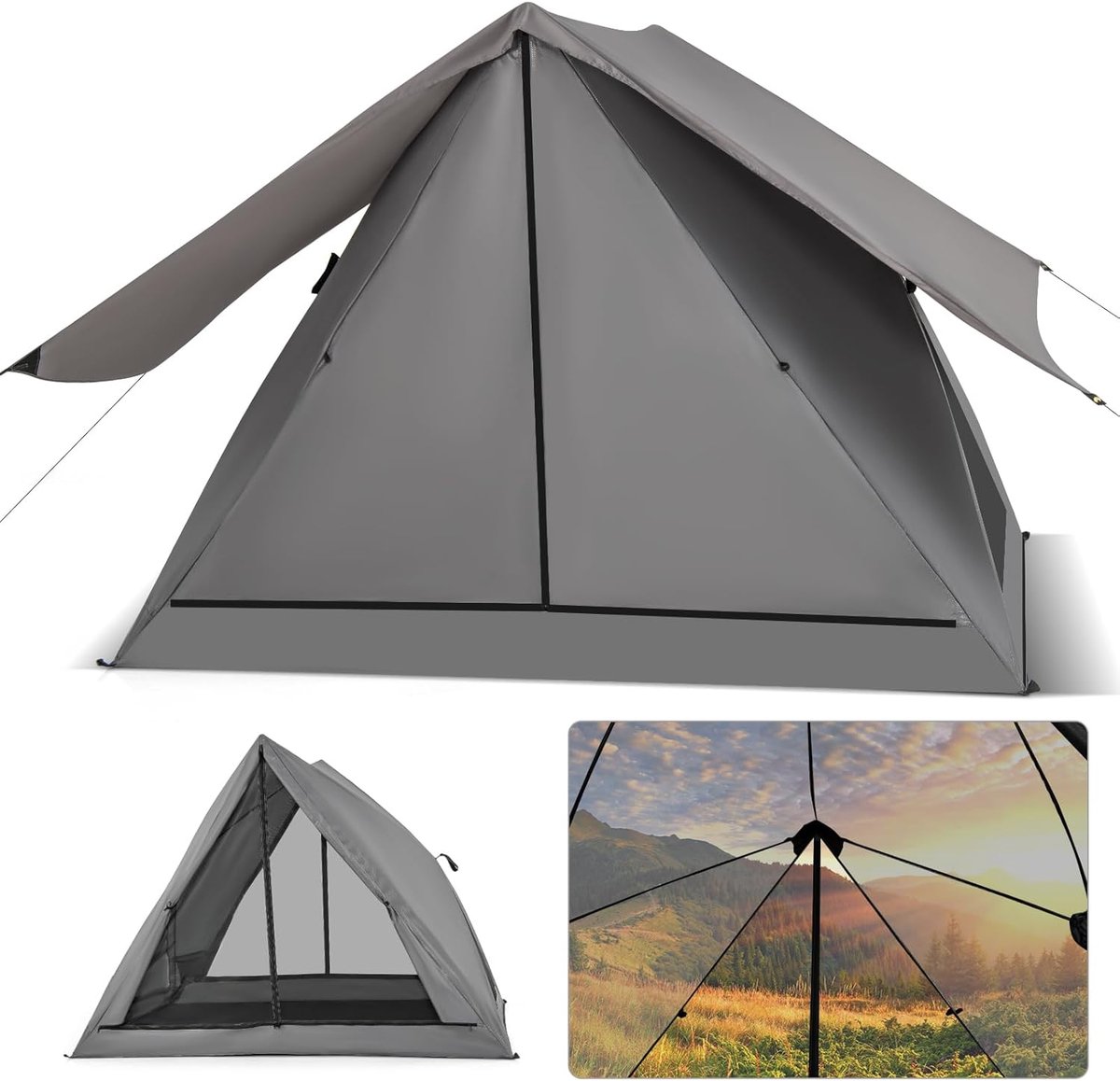 KOMFOTTEU Campingtent waterdicht voor 2-3 personen, automatisch werptent, pop-up tent instanttent rugzaktent winddicht outdoor voor reizen, trektochten, kamperen, koepeltent familietent draagbaar met tas – foto 2