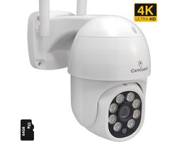 Camguard Beveiligingscamera 4K HD – Buiten camera met nachtzicht - Met 2.4 & 5 Ghz WiFi en Gratis App – Bewegingsdetectie en pushmeldingen - Bestuurbaar - Incl. 64GB SD kaart