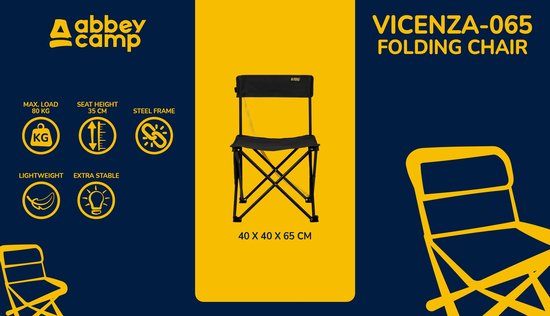 Abbey Camp Campingstoel Opvouwbaar - Laag - Zwart - 40x40x65cm - 80 KG — afbeelding 4