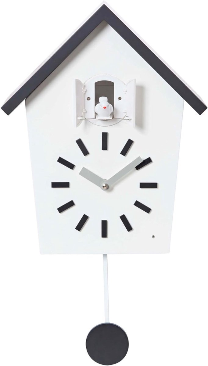 Core® Koekoeksklok Modern - Wandklok - Uurwerk - Nachtstiltefunctie - Wit/Zwart - 28cm × 23 cm × 11cm