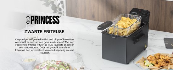 Princess Friteuse - 3 liter - Koude zone - Frituurpan - 2000W - Regelbare thermostaat - Zwart - 182727 - WK