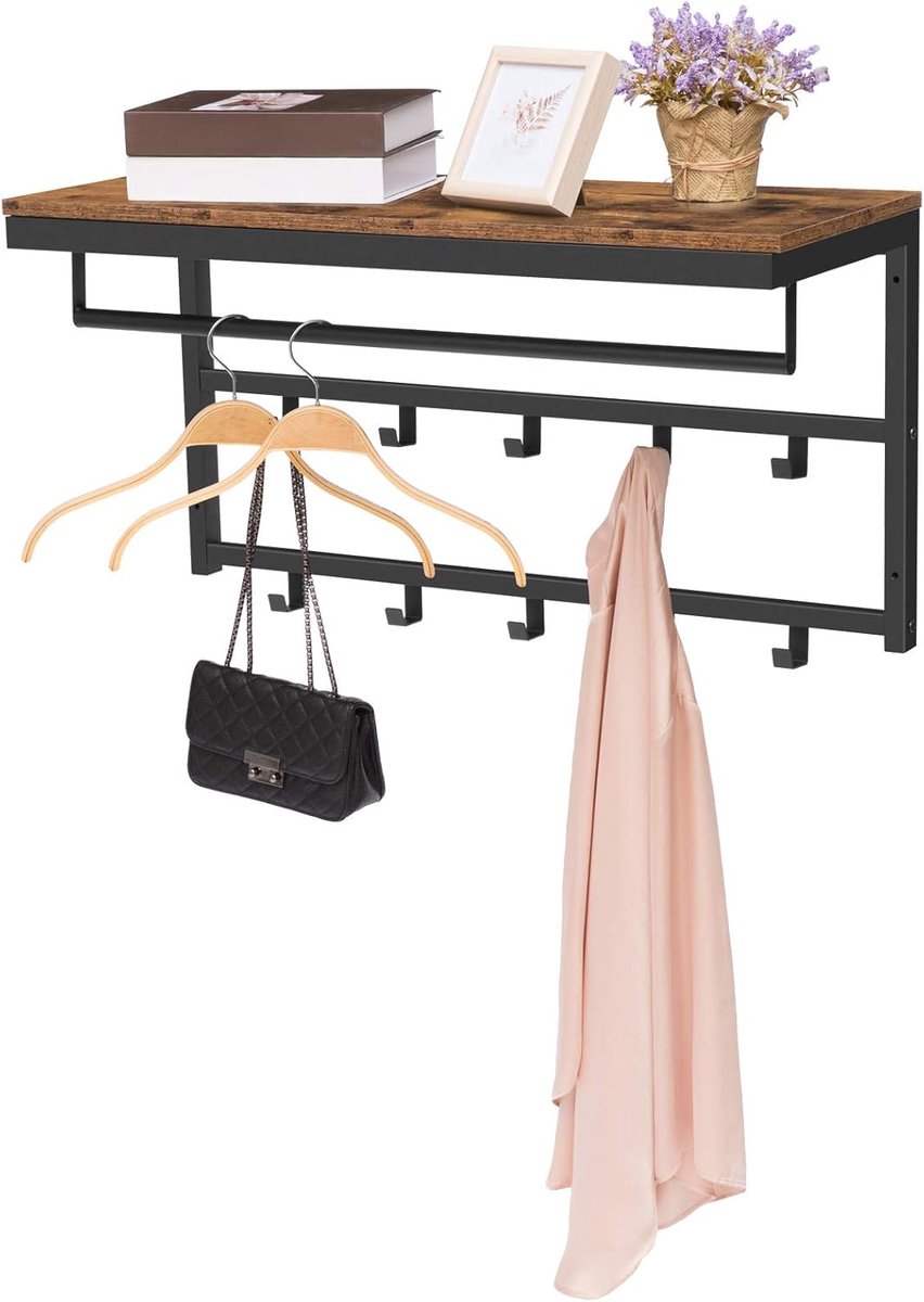 NBAP® Wandkapstok met Hoedenplank - Kapstok - Wandplank - Vintage Bruin met Zwart