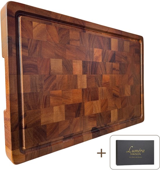 Luméra Maison – Planche à découper en bois Noyer – 45×30×4 cm – Bloc de boucher en bois de bout
