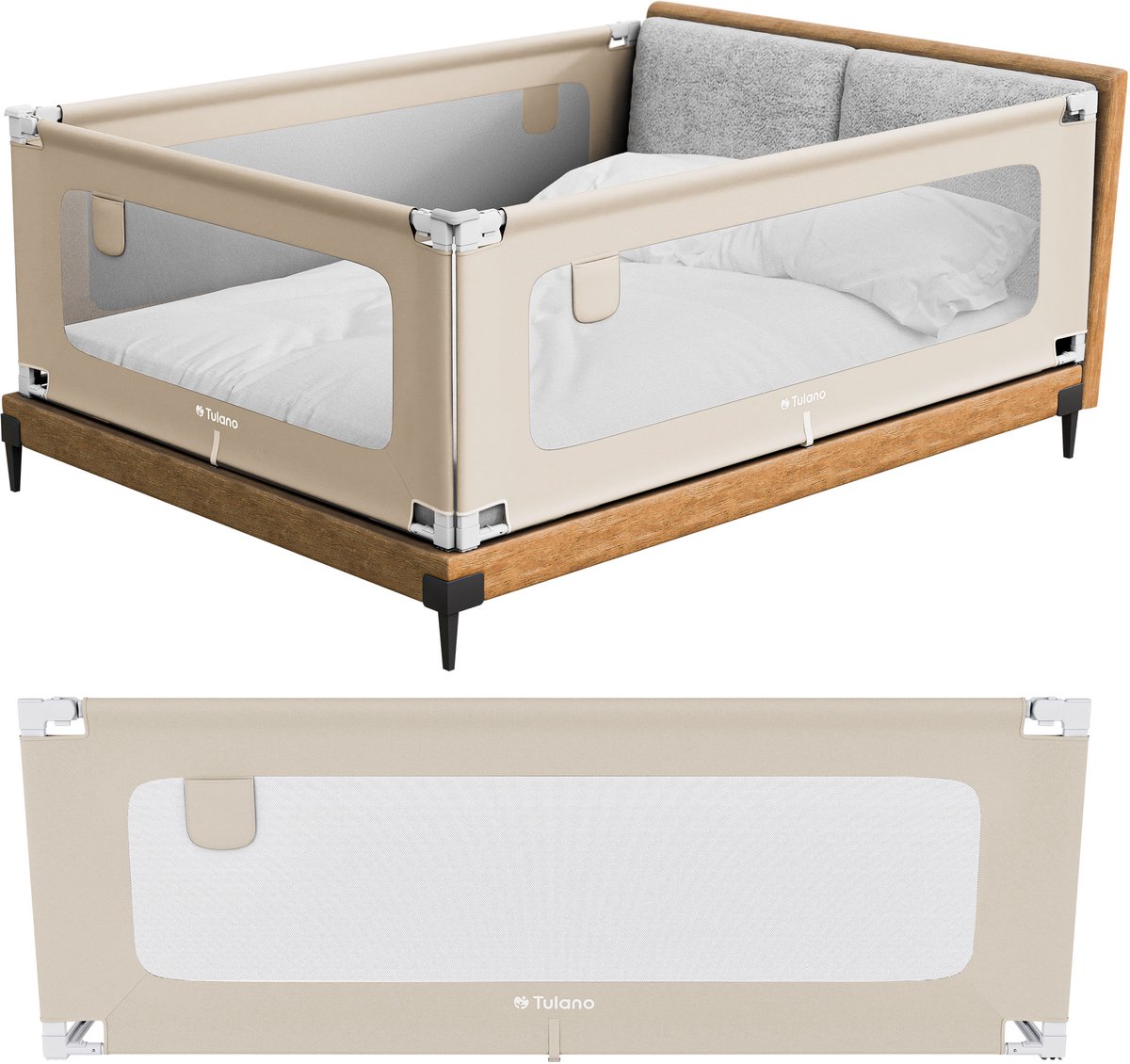 Tulano Cover 40 - Veilig Baby Bedhekje - Uitvalbeschermer Uitvalbeveiliging – 200 cm - Beige