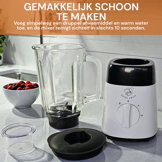 Royal Swiss - Blender –1,5 Liter - 500W - Smoothie Blender - RVS Mes - Pulse Functie van Royal Swiss — afbeelding 5