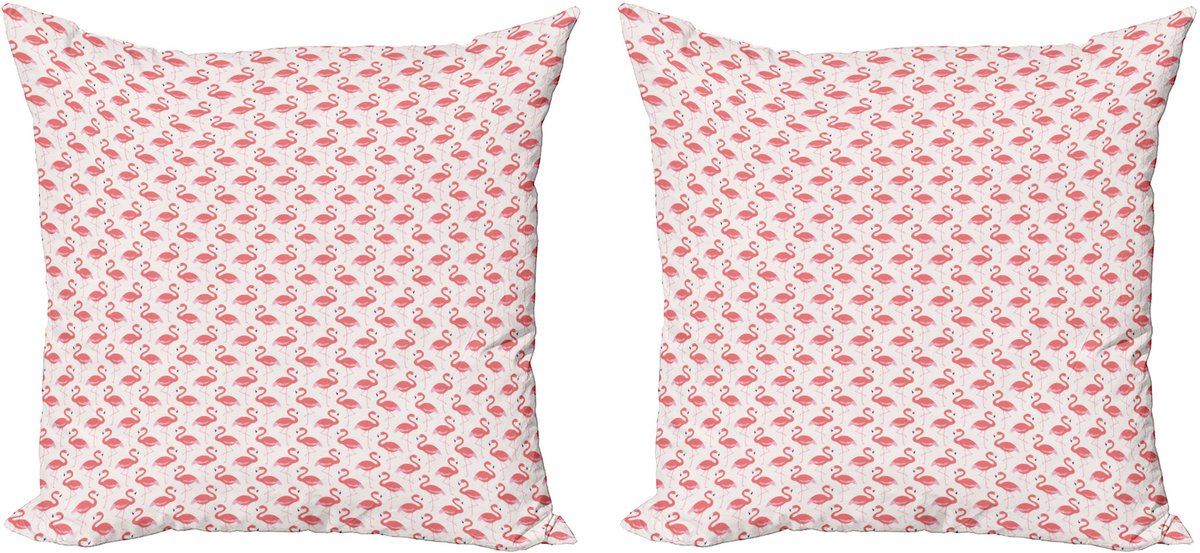 ABAKUHAUS Flamingo Decoratieve Kussenhoes, Set van 2, Exotische Fantasiedier 40x40 cm, Beige, Donker Koraal, Paars