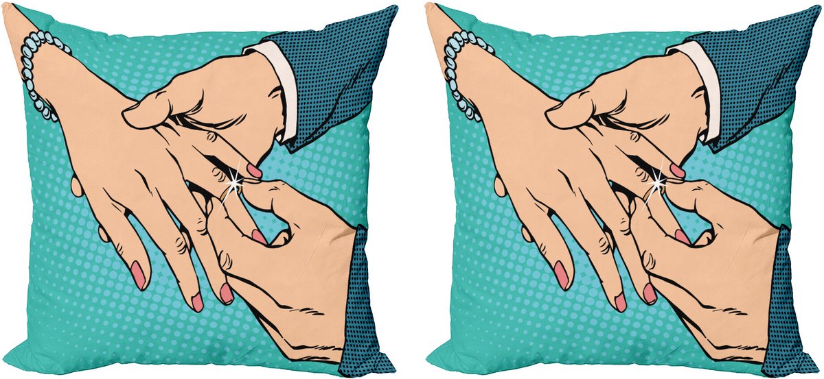 ABAKUHAUS Decoratieve kussenhoes voor verloving, 2 stuks, pop-art design, 40x40 cm, zeegroen