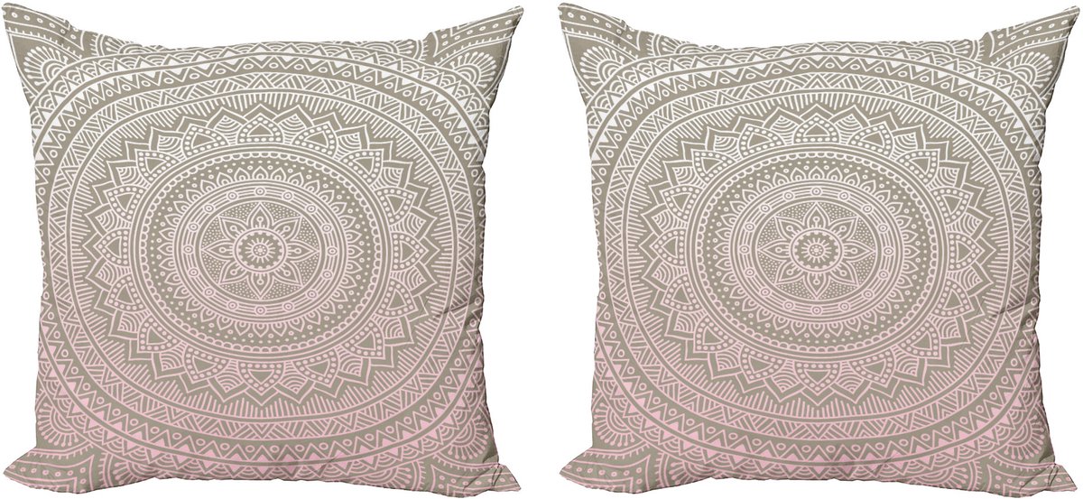 ABAKUHAUS Mandala kussensloopset (2 stuks), Indiaas thema, 45 cm, lichtroze wit beige