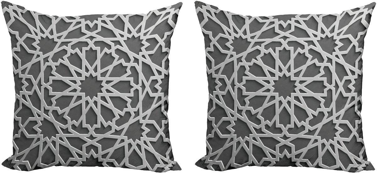 ABAKUHAUS Abstracte kunst decoratieve kussenhoez 2-pack, Marokkaans ster- en bloemmotief, 45x45 cm, grijs