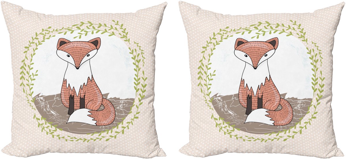 ABAKUHAUS Decoratieve kussenhoes met vossenprint, 2 stuks, bosdieren met stipp 40x40 cm, beige meerkleurig