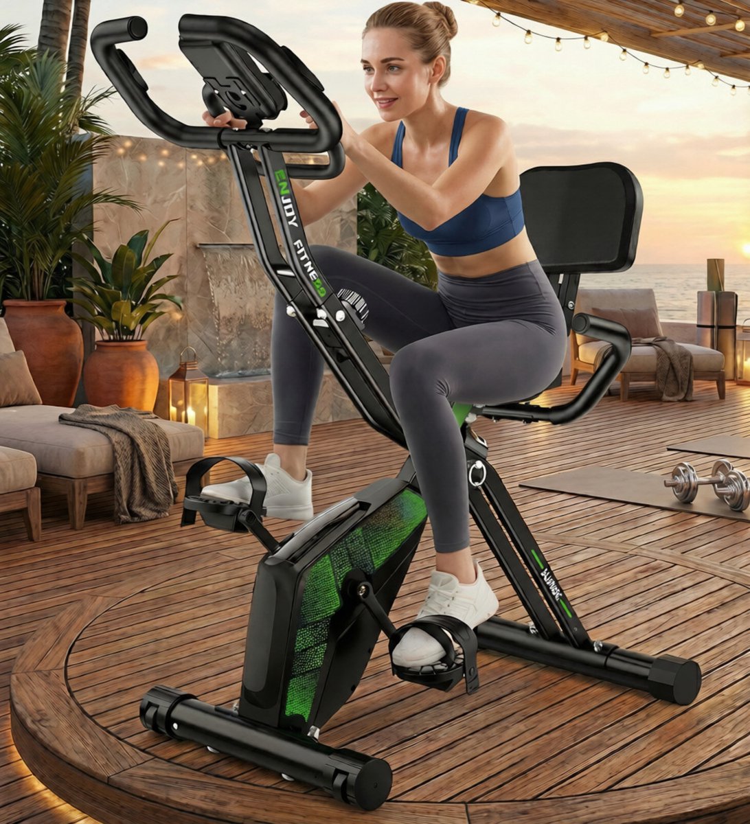 Hometrainer 5-in-1 inklapbaar – Multifunctionele Ergometer Fiets voor Thuis, Magnetisch 16-Weerstandsniveaus, LCD-Display, Stille Cardio Workout, Verstelbaar Zadel, 160 kg Belastbaar Designbest